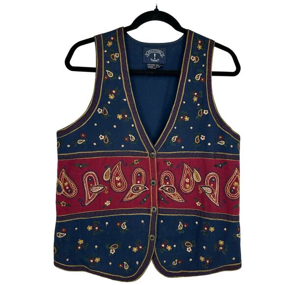 Solutions Jackets & Blazers - Vintage Solution Womens Cotton Vest Size S Embroidered Western Southwestern Blue